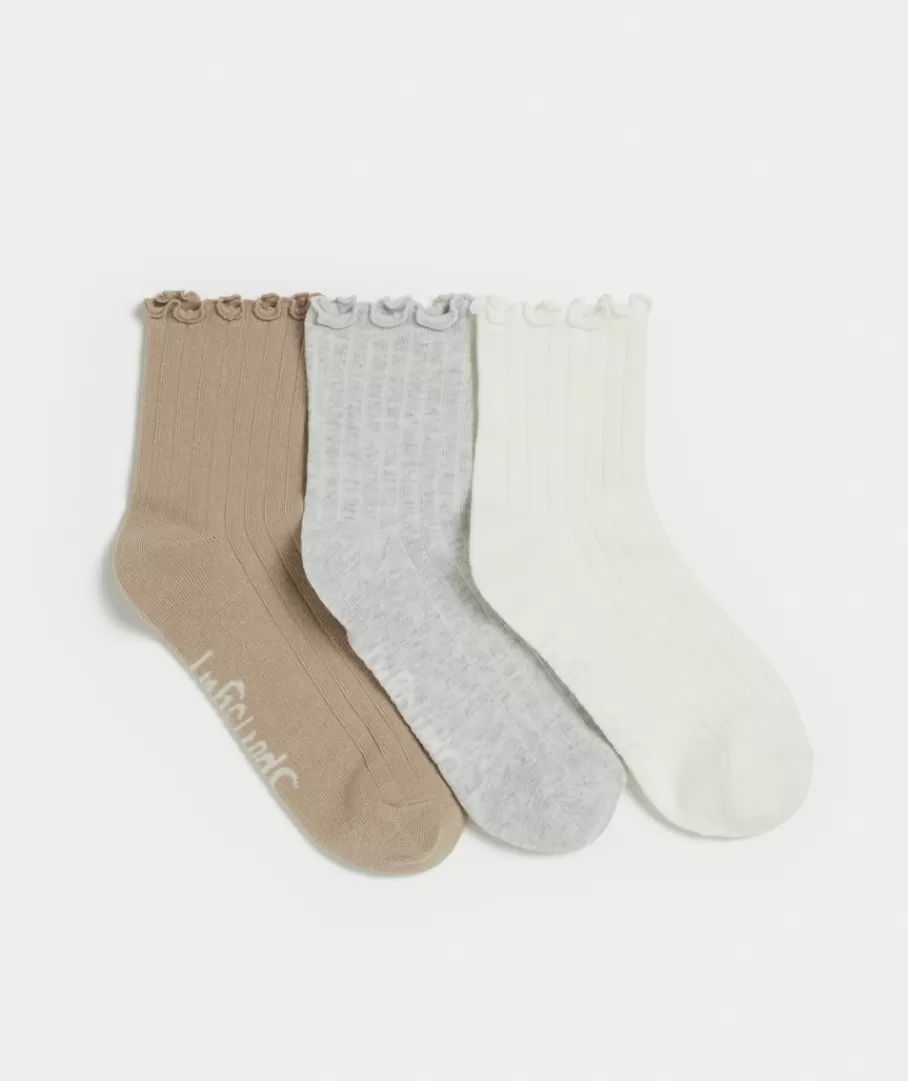 Sportsgirl Socks<BASIC FRILL SOCKS- NEUTRALS 3 PACK