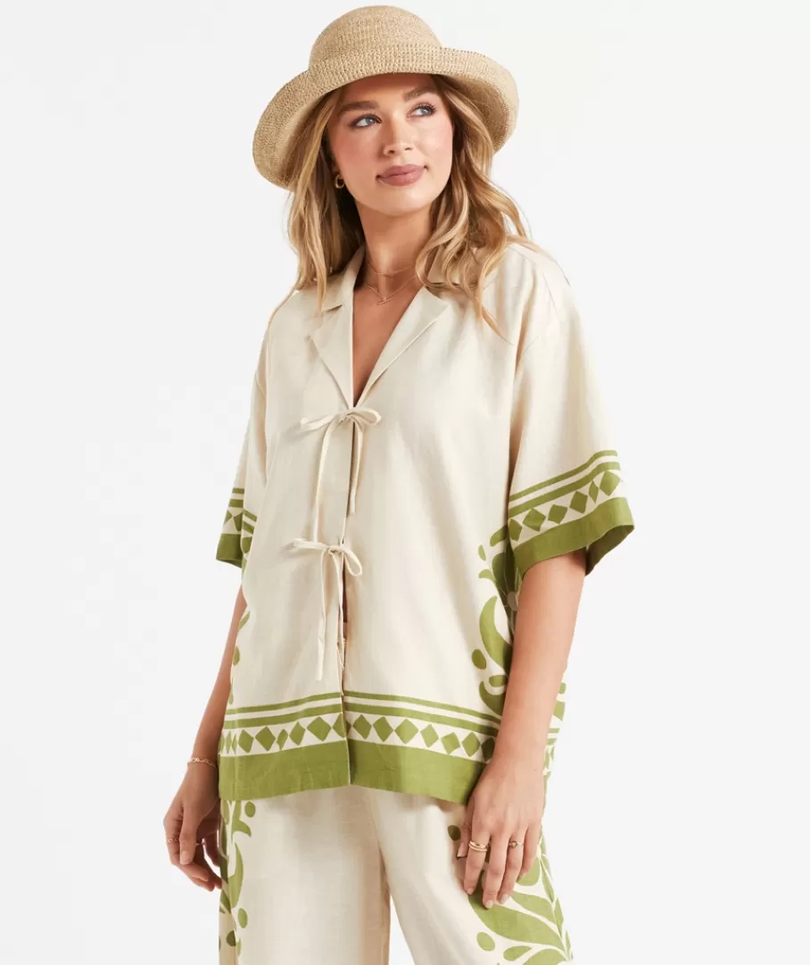 Sportsgirl Linen | Sets<CAROLINE LINEN BLEND TIE FRONT SHIRT