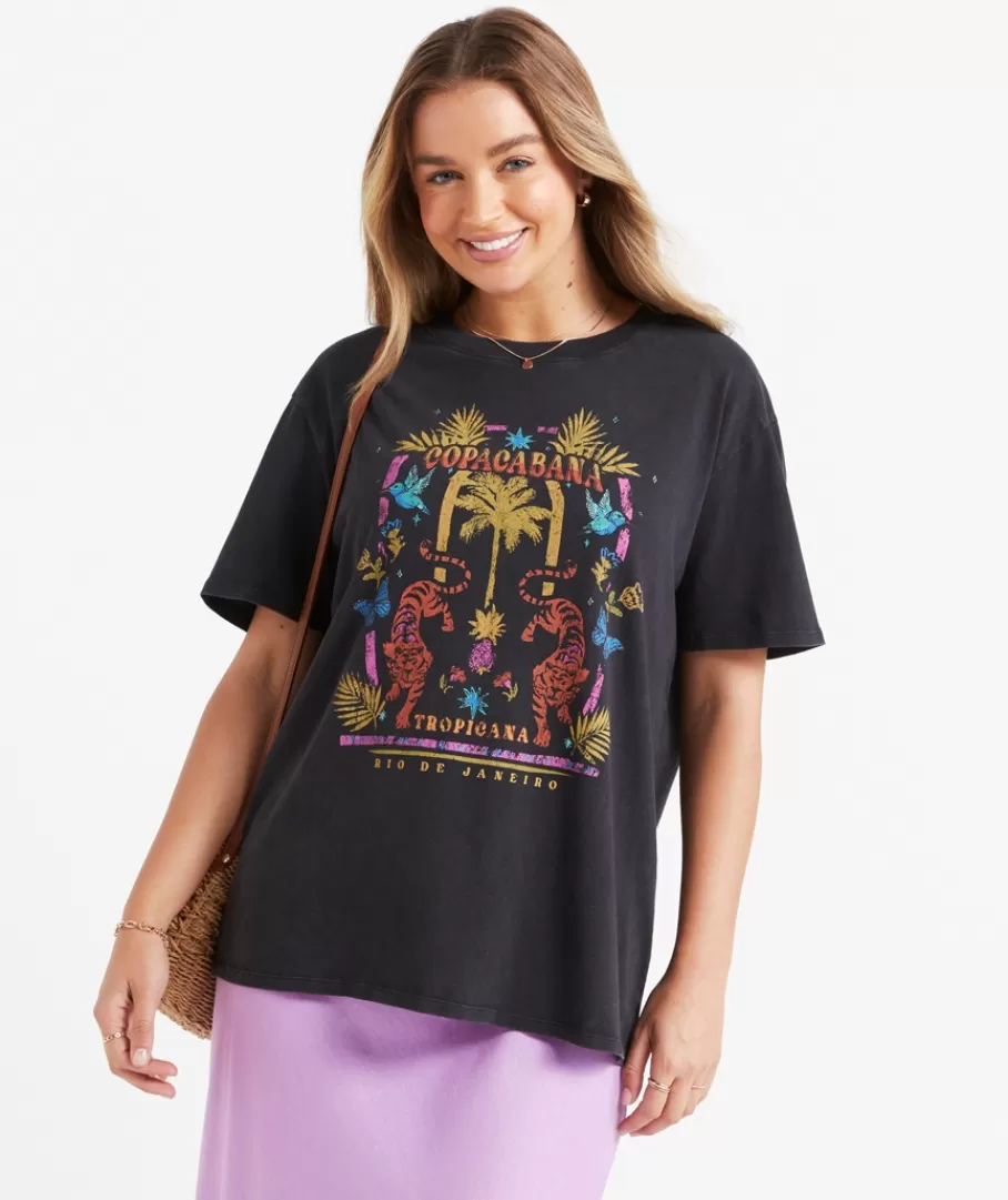 Sportsgirl Graphic Print T-Shirts & Tanks | Graphic Print T-Shirts & Tanks<COPACABANA OVERSIZED GRAPHIC TSHIRT