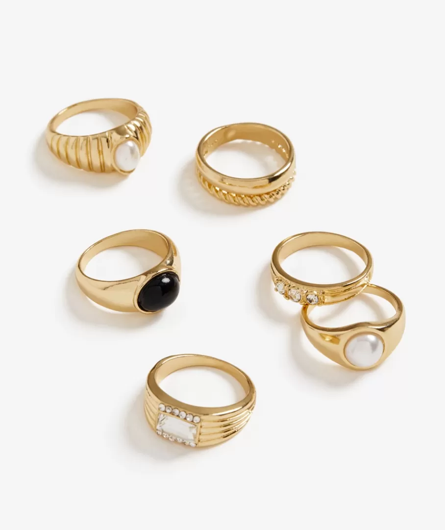 Sportsgirl Jewellery | Rings< BLACK STONE CHUNKY RING PACK