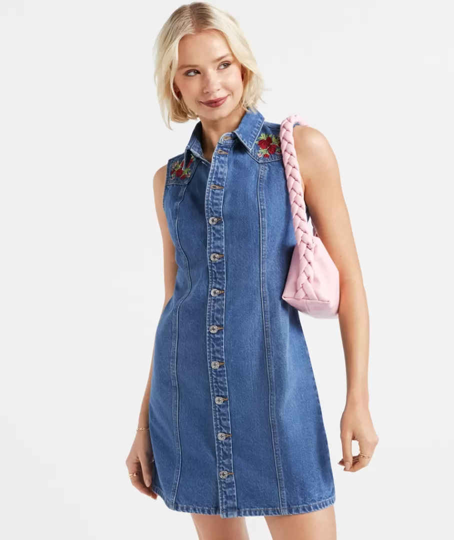 Sportsgirl Dresses | Mini Dresses<JESSIE DENIM EMBROIDERED MINI DRESS