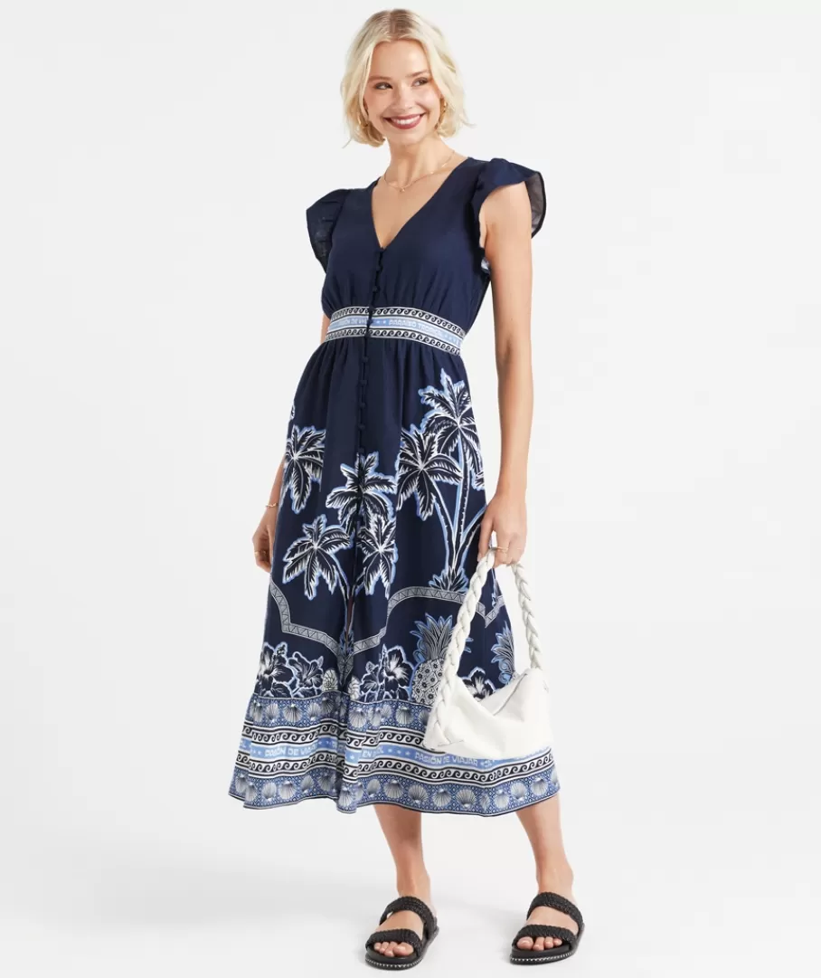 Sportsgirl Dresses | Linen Dresses<JOSLYN PRINTED LINEN BLEND MIDI DRESS