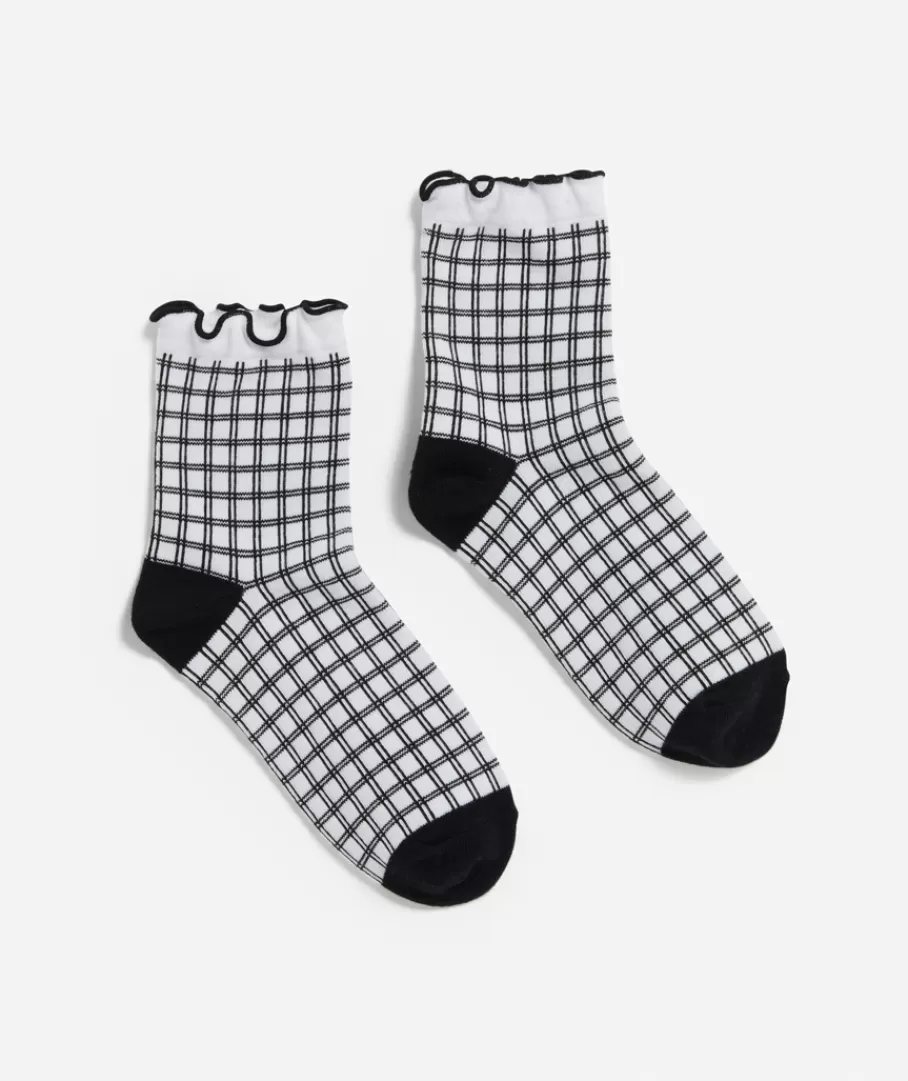 Sportsgirl Socks<MINI BLACK GINGHAM FRILL SOCK