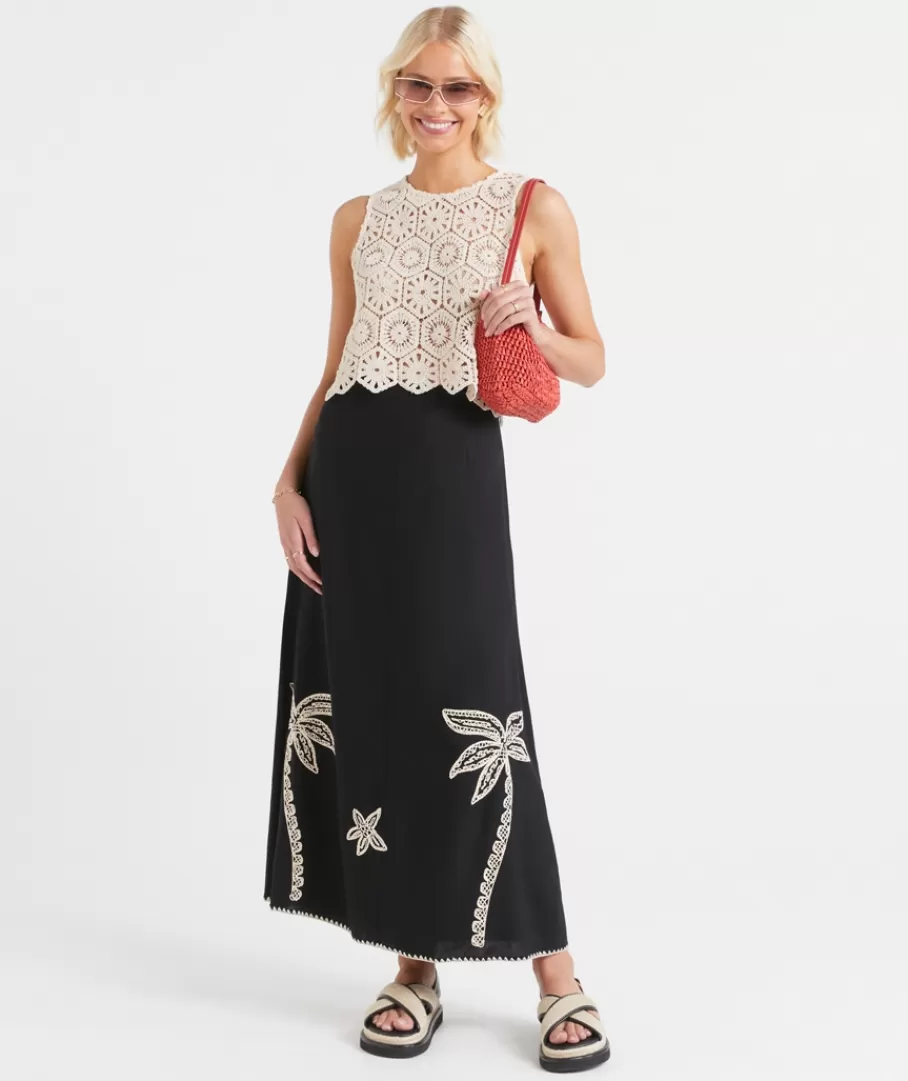 Sportsgirl Linen | Skirts<SERENA EMBROIDERED LINEN BLEND MIDI SKIRT