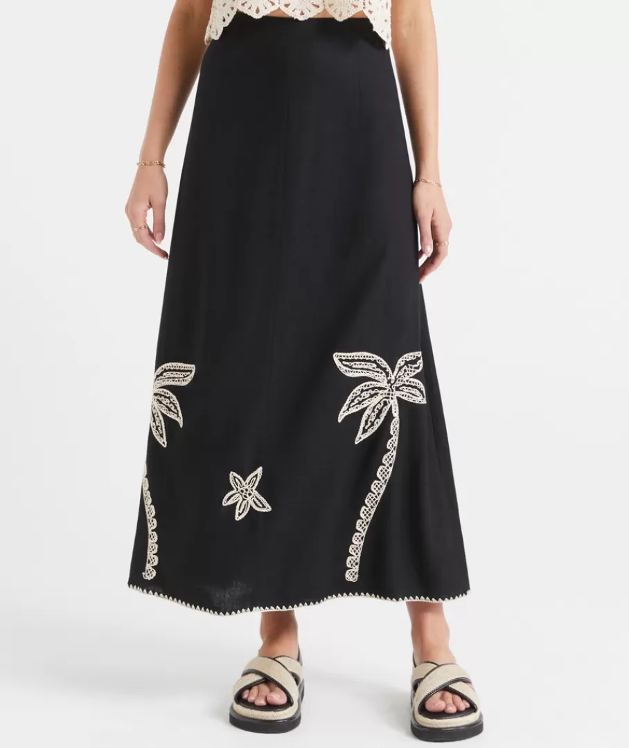 Sportsgirl Linen | Skirts<SERENA EMBROIDERED LINEN BLEND MIDI SKIRT