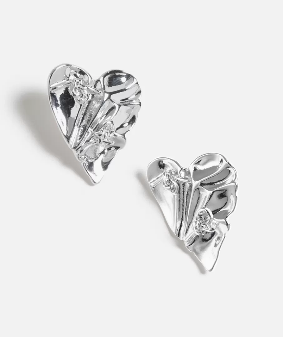 Sportsgirl Earrings< CRINKLED METAL HEART STUD EARRINGS