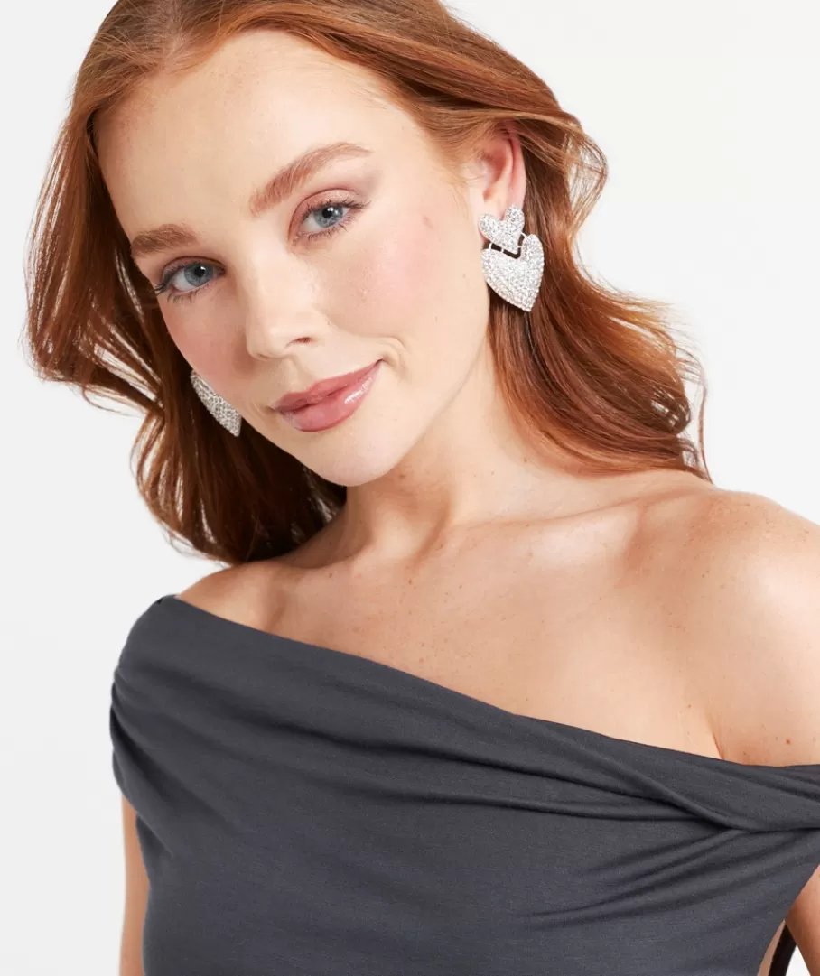 Sportsgirl Jewellery | Earrings< RHINESTONE HEART DROP EARRING