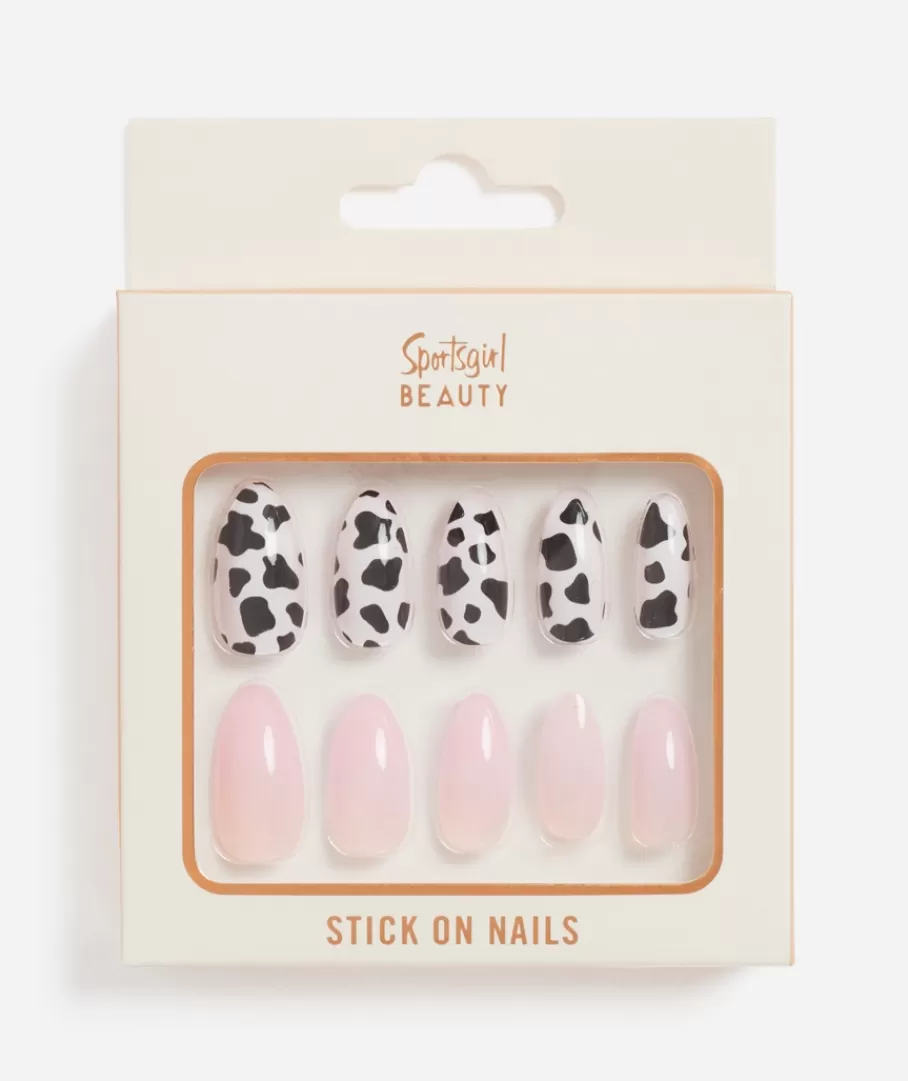 Sportsgirl Nails<STICK ON NAILS - ALMOND - MULTI COW PRINT