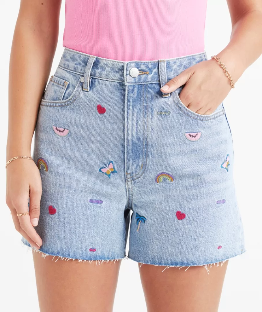 Sportsgirl Shorts | Shorts<THE HIGH RELAXED EMBROIDERED DENIM SHORT